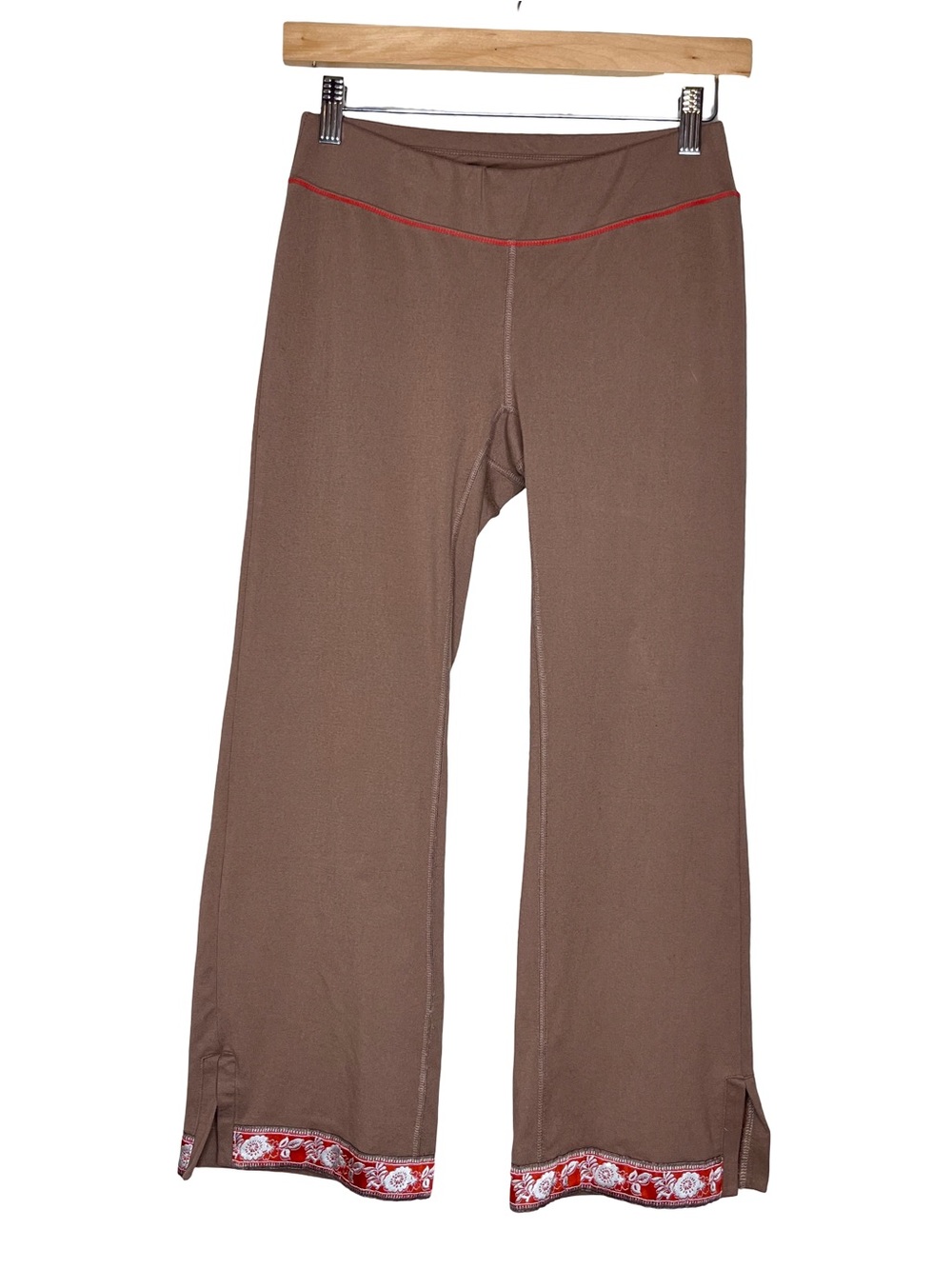 Y2K Boho Low-Rise Contrast Top Stitching Cropped Flare Yoga Pants Sz XS